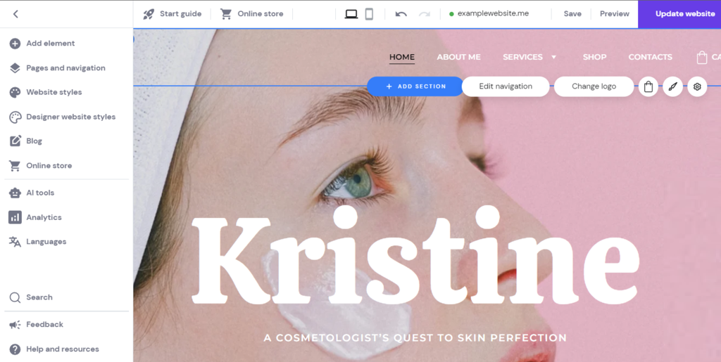 The user interface of Hostinger Website Builder