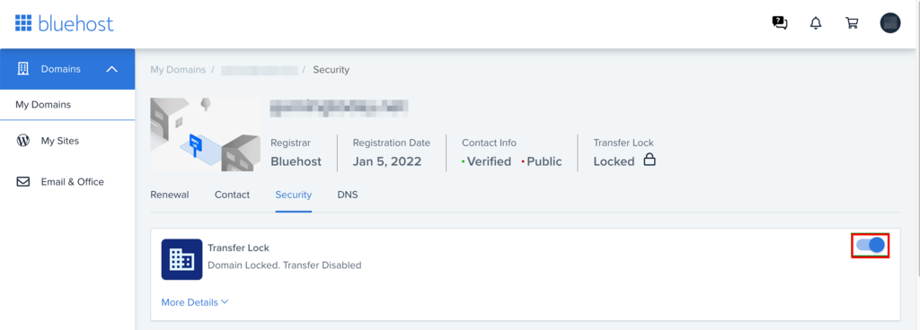 Bluehost domain transfer lock