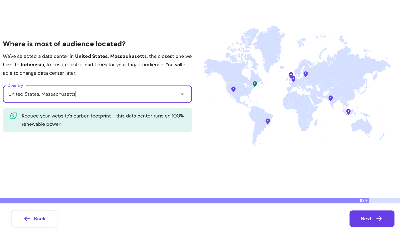 Choosing a server location in hPanel