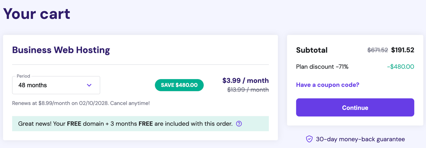 Hostinger's checkout page