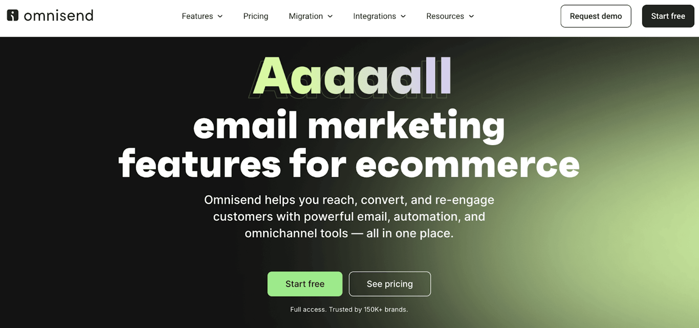 Homepage of Omnisend