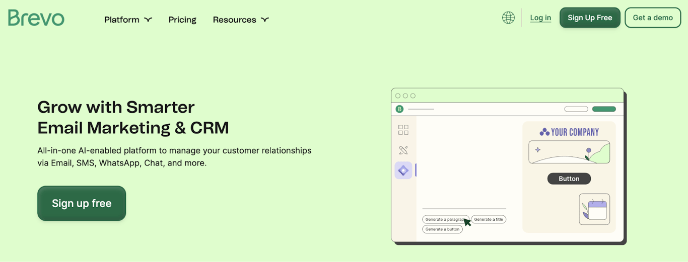 Homepage of Brevo