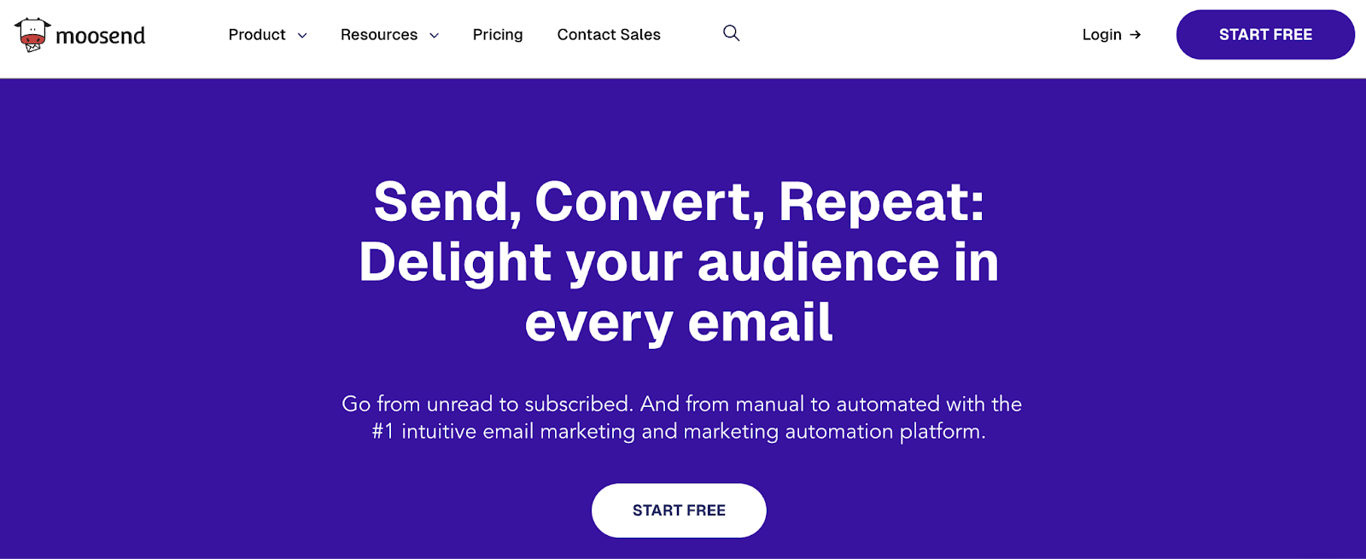 Homepage of Moosend