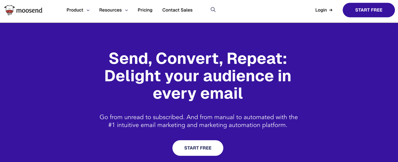 Homepage of Moosend