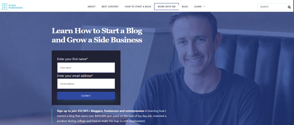 Página de inicio del sitio web Ryan Robinson
