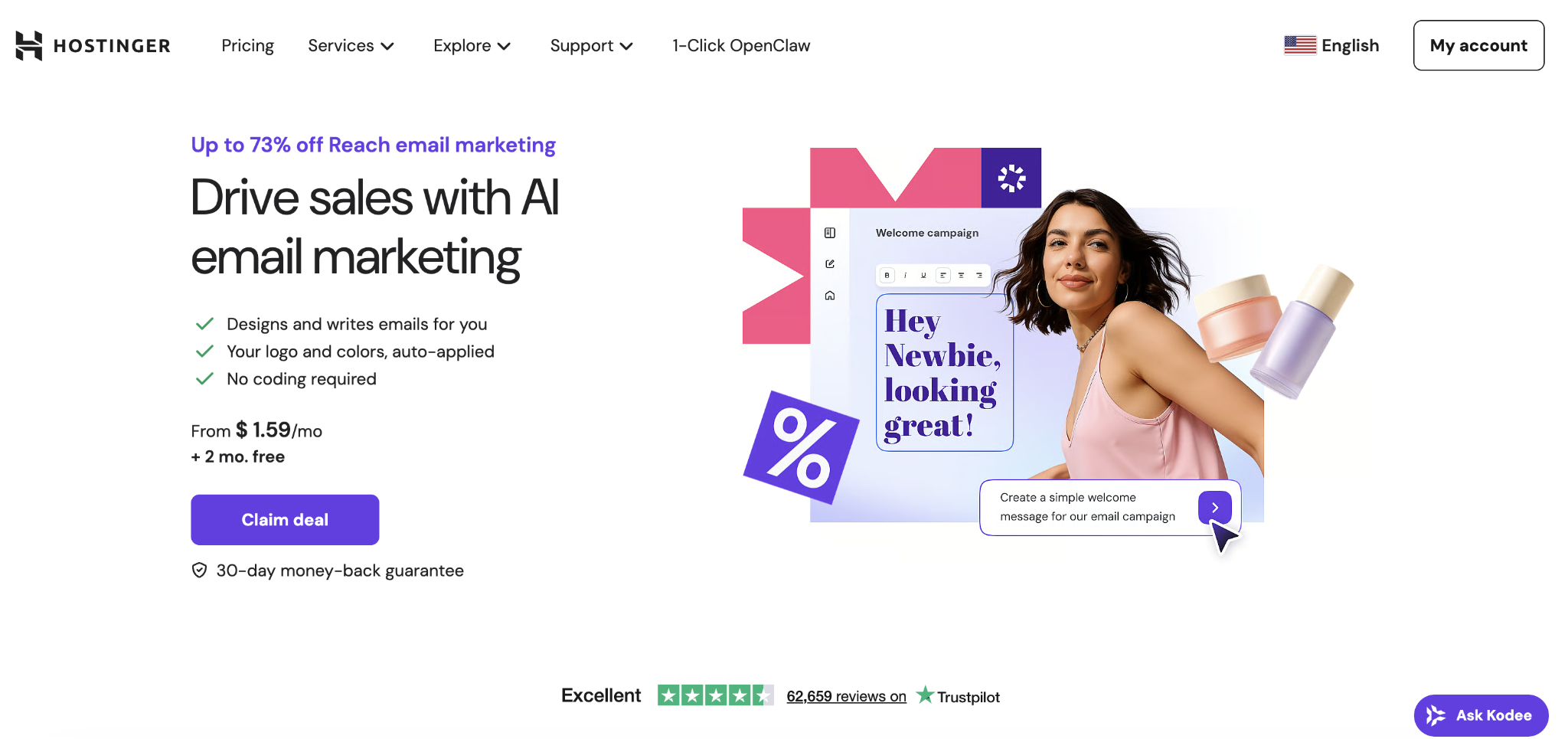 MailerLite alternatives - Hostinger Reach home page