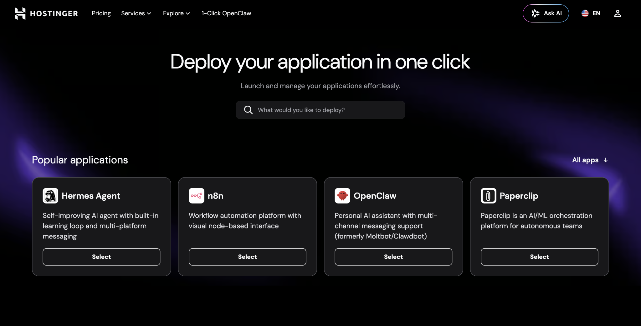 Hostinger VPS Docker landing page